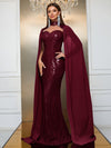 Yisikado Contrast Sequin Cloak Sleeve Floor Length Formal Dress-MGT790-2