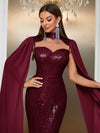 Yisikado Contrast Sequin Cloak Sleeve Floor Length Formal Dress-MGT790-2