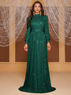 Yisikado Ladies Sequined Long Sleeve Turtleneck Evening Gown-MGT819-1