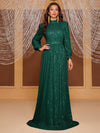 Yisikado Ladies Sequined Long Sleeve Turtleneck Evening Gown-MGT819-1