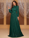 Yisikado Ladies Sequined Long Sleeve Turtleneck Evening Gown-MGT819-1