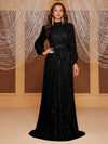 Yisikado Mock Neck Lantern Sleeve Sequin Formal Dress-MGT819-2