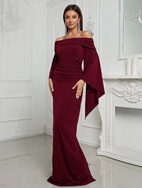 Yisikado Off Shoulder Flare Sleeve Ruched Side Formal Dress-MGX572-1