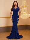 Yisikado Contrast Mesh Appliques Sequins Mermaid Hem Formal Dress-SST2087-2