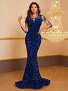 Yisikado Contrast Mesh Appliques Sequins Mermaid Hem Formal Dress-SST2087-2