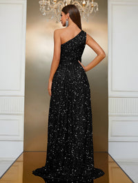 Yisikado One Shoulder Split Thigh Sequin Formal Dress-SSW4032-1