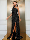 Yisikado One Shoulder Split Thigh Sequin Formal Dress-SSW4032-1