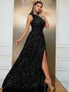 Yisikado One Shoulder Split Thigh Sequin Formal Dress-SSW4032-1