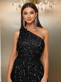 Yisikado One Shoulder Split Thigh Sequin Formal Dress-SSW4032-1