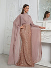 Contrast Sequin Mock Neck Floor Length Formal Dress-MGT530-2