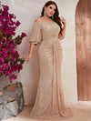 Plus Off Shoulder Ruched Sequin Formal Dress-FMGW462-2