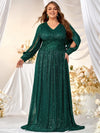 Plus Contrast Floral Embroidery Mesh Panel Sequin Formal Dress-FMGN313