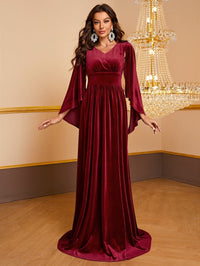 Yisikado Cloak Sleeve Velvet Formal Dress-SSN269