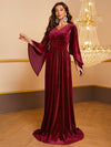 Yisikado Cloak Sleeve Velvet Formal Dress-SSN269