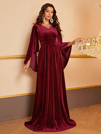 Yisikado Cloak Sleeve Velvet Formal Dress-SSN269