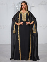 Yisikado Embroidered Applique Sleeveless Dress And Dolman Sleeve Jacket Two-Piece Set-SS485