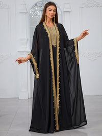 Yisikado Embroidered Applique Sleeveless Dress And Dolman Sleeve Jacket Two-Piece Set-SS485