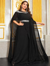 Yisikado Plus Size Sequin Spliced Chiffon Cape Party Evening Dress-FSSW5201