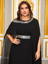 Yisikado Plus Size Sequin Spliced Chiffon Cape Party Evening Dress-FSSW5201