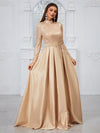 Yisikado Long Sleeve High Neck Sequin Panel & Pleated Evening Dress (With Belt)-MGT849-2