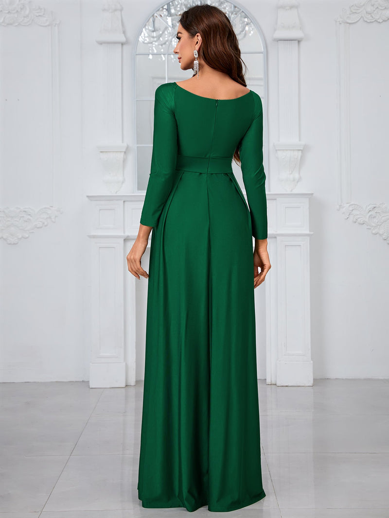 Yisikado Women'S Solid Color Round Neck Long Sleeve Party Evening Dress-GLW20121