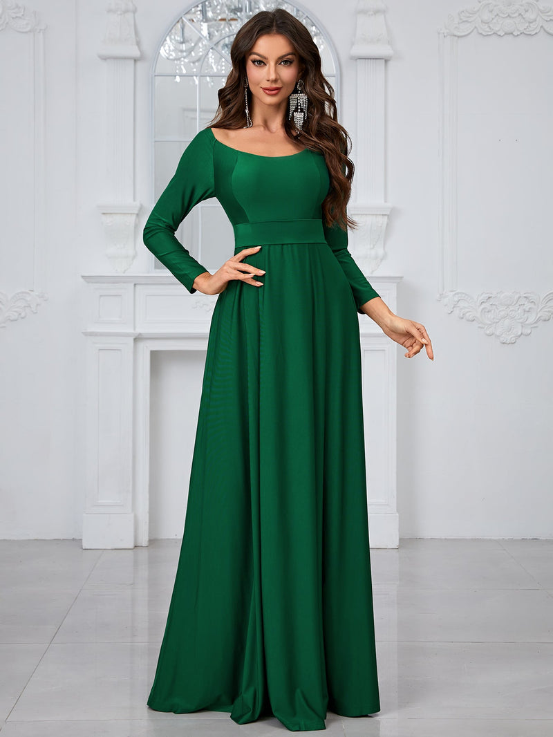 Yisikado Women'S Solid Color Round Neck Long Sleeve Party Evening Dress-GLW20121