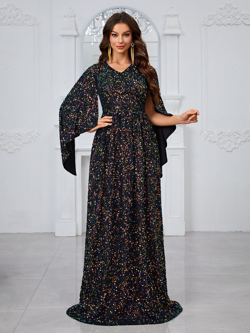 Yisikado Cloak Sleeve Sequin Formal Dress-SSN177-4 - Yisikado YISIKADO Yisikado Cloak Sleeve Sequin Formal Dress-SSN177-4 - Yisikado YISIKADO
