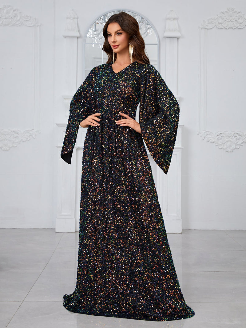 Yisikado Cloak Sleeve Sequin Formal Dress-SSN177-4