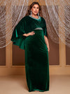 Yisikado Plus Pearl Beaded Detail Cloak Sleeve Velvet Party Dress-FSSN1230