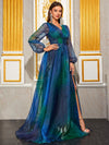 Yisikado Lantern Sleeve Split Thigh Glitter Prom Dress-SSN272