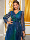 Yisikado Lantern Sleeve Split Thigh Glitter Prom Dress-SSN272