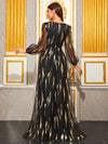 Yisikado Plunging Neck Lantern Sleeve Cut Out Sequin Formal Dress-SSN270