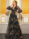 Yisikado Plunging Neck Lantern Sleeve Cut Out Sequin Formal Dress-SSN270