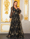 Yisikado Plunging Neck Lantern Sleeve Cut Out Sequin Formal Dress-SSN270