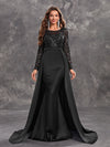 Yisikado Women's Sexy Black Evening Dress With Shiny Sequins, Long Sleeves And Round Neck-SSW5205