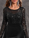 Yisikado Women's Sexy Black Evening Dress With Shiny Sequins, Long Sleeves And Round Neck-SSW5205