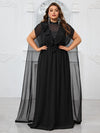 Yisikado Plus Size Women'S Ruffle Hem & Cape Decoration Evening Gown Dress-FGLN20108