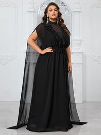 Yisikado Plus Size Women'S Ruffle Hem & Cape Decoration Evening Gown Dress-FGLN20108