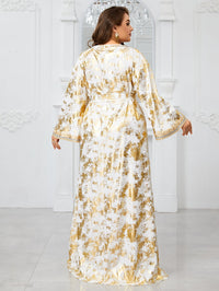 Yisikado Large Plus Size Party Evening Dress With V-Neck, Embroidery And Lace Details, Long Sleeve, Including Waistband-FGLT20120