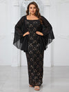 Yisikado Plus Size Printed Square Neck Cape Sleeve Party Evening Dress For Prom-FPS472