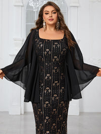 Yisikado Plus Size Printed Square Neck Cape Sleeve Party Evening Dress For Prom-FPS472