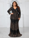 Yisikado Plus Size Random Glitter Patterned Long Sleeve Evening Party Maxi Dress-FSSX9038