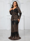 Yisikado Plus Size Random Glitter Patterned Long Sleeve Evening Party Maxi Dress-FSSX9038