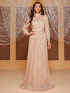 Yisikado Mock Neck Lantern Sleeve Sequin Formal Dress-MGT819