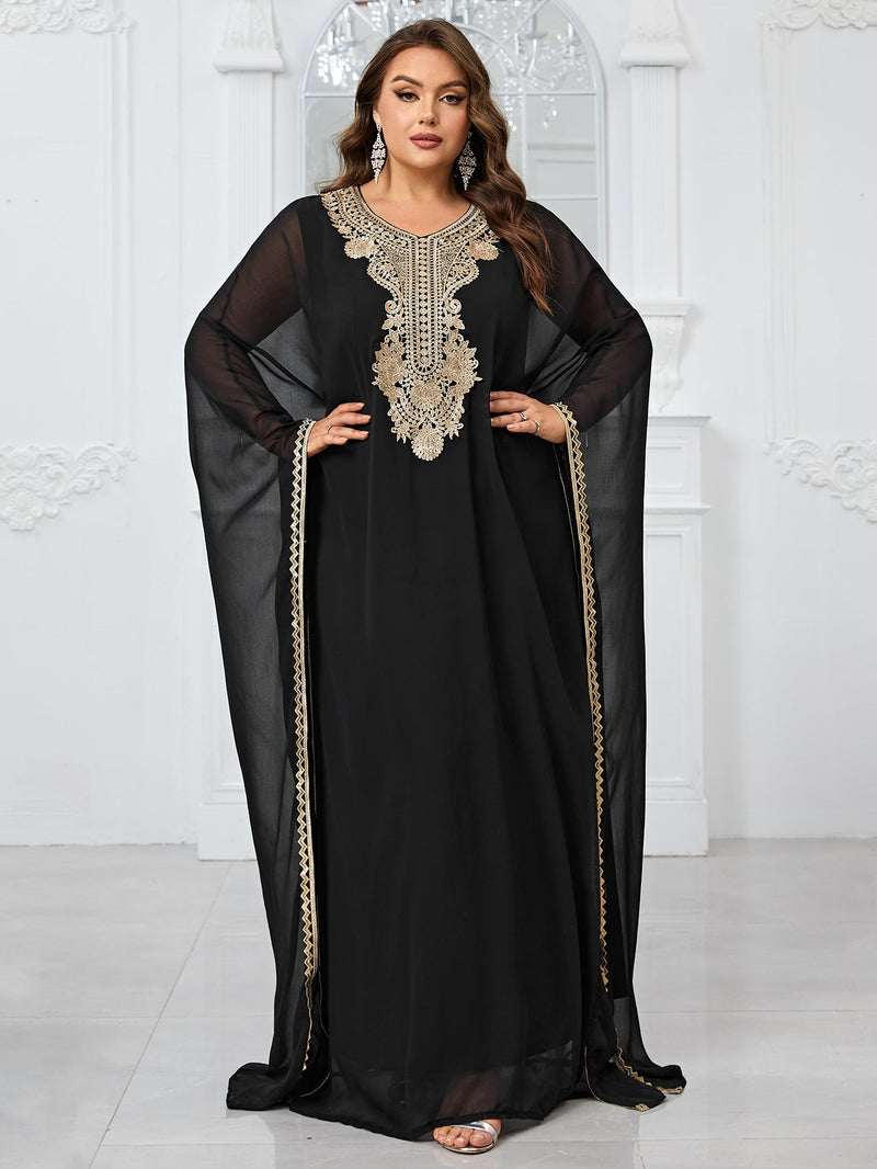 Yisikado Plus Size Women'S Evening Party Dress With Embroidery Lace And Long Sleeves-FGL20135