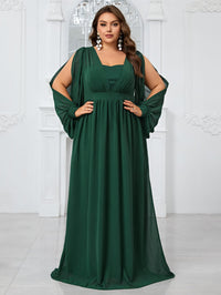 Yisikado Women'S Plus Size Chiffon Dress With Waist Tie, Slit Sleeves And Pleats For Autumn Evening Party-FMG1070