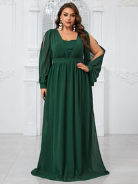 Yisikado Women'S Plus Size Chiffon Dress With Waist Tie, Slit Sleeves And Pleats For Autumn Evening Party-FMG1070