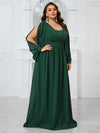 Yisikado Women'S Plus Size Chiffon Dress With Waist Tie, Slit Sleeves And Pleats For Autumn Evening Party-FMG1070