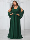 Yisikado Women'S Plus Size Chiffon Dress With Waist Tie, Slit Sleeves And Pleats For Autumn Evening Party-FMG1070