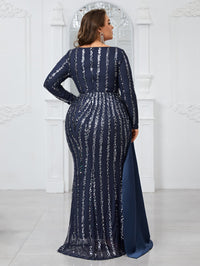 Yisikado Plus Size Women's Elegant And Sexy Slim Fit Dress With Long Sleeves, Sparkling Sequin Decor And 3d Structure Design-FMGN765